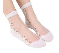 Clearance Sheer Mesh Transparent Socks for Women Ultra-thin Lace Fishnet See Through Ankle Socks Thin Novelty Cute Lace Sock #3_White One Size