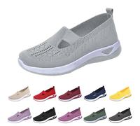 Clearance Shoes Women Slip On Trainers Women Wide Fit Wedge Trainers Breathable Hollow Mesh Orthopedic Sneakers Lightweight Low Top Arch Support Slip on Shoes Grey 5