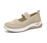 Clearance Size 6.5 Women's Knit Mary Jane Sneakers Trainers Arch Support Memory Foam Flats Walking Work Shoes A2_Khaki