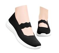 Clearance Size 6 Women's Knit Mary Jane Sneakers Trainers Arch Support Memory Foam Flats Walking Work Shoes A1_Black