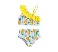 Clearance Toddler Girls Pineapple Printed Two Piece Swimwear Off Shoulder Ruffle Bikini Set Bathing Suit Hawaiian Ruffle Swimwear Little Girl Swimsuits for Age 2-3 Years,001_Yellow 4