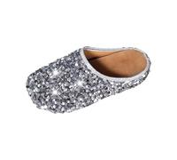 Clearance UK 4.5 Sequins Slipper Mules for Women Ladies Wide Fit Flat Closed Toe Sandals Backless Low Wedge Slip on Mule Shoes Loafer Silver Footwear Sandle