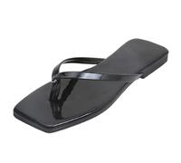 Clearance UK 4.5 Square Toe Flip Flops Women Thong Sandals with Soft Sole Flat Black Slip on Slides PU Leather Comfort Chic Ladies Slipper Summer Shoes Casual Fashion Black Footwear Sandles Sandalias