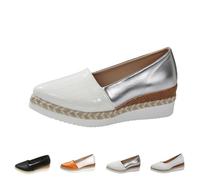 Clearance UK 4.5 Women's Glitter Closed Toe Espadrille Wedge Pumps Ladies Shinny Platform Slip on Closed Pointed Toe Comfortable Light Weight Wedges Pumps Shoes C1_Silver Footwear