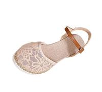 Clearance UK 4 Closed Toe Wedge Sandals Women's Slingback Wedges Low Heels Lace Crochet Vamp Closed Round Toe Heel Wedding Party Dress Pumps Shoes White Footwear Sandles Sandalias
