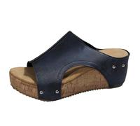 Clearance UK 4 Cork Wedge Platform Sandals for Women Open Toe High Wedge Heel Slide Sandals 03_Blue