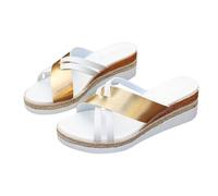 Clearance UK 4 Women's Buckle Wedge Slides Sandals,Slip on Open Toe High Heels Platform Chunky Casual Summer Shoes Walking Sandals Ladies A2_Gold Footwear Sandle