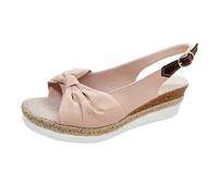 Clearance UK 4 Women's Peep Toe Bow Slingback Low Wedge Sandals,Hessian Espadrilles Adjustable Buckle Ankle Strap Sandals Comfort Slip on Back Strap Summer Shoes for Ladies Z1_Pink