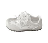 Clearance UK 5.5 Girl's Women Classic Retro Fashion Sneakers Walking Shoes Non Slip Comfort Skate Shoes with Cute Bow White Footwear