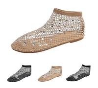 Clearance UK 5.5 Mesh Flats for Women Fishnet Sandals Ankle Boots Low Heel Slip on Rhinestone Shoes for Ladies Girls GD1 Footwear Sandles Sandalias
