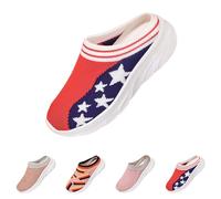 Clearance UK 5.5 Mules Backless Sneakers for Women Ladies Closed Toe Slippers Funny Print Summer Breathable Mesh Indoor Outdoor Shoes Casual Nurse Shoe Open Back Red Footwear Gift Sale