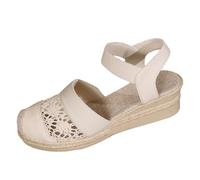 Clearance UK 5 Closed Toe Wedge Sandals Women's Slingback Wedges Low Heels Lace Crochet Vamp Closed Round Toe Heel Wedding Party Dress Pumps Shoes A2_White Footwear Sandles Sandalias