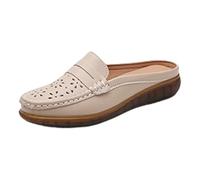 Clearance UK 5 Ladies Backless Loafers Mules Women's Moccasins Low Wedge Slip on Daily Casual Slides Slippers Walking Sandals Khaki Footwear Sandle