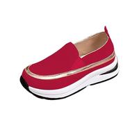 Clearance UK 5 Platform Loafers Shoes for Women Comfort Suede Low Top Casual Sneakers Slip-On Wedges Ladies Red Footwear