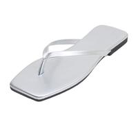 Clearance UK 5 Square Toe Flip Flops Women Thong Sandals with Soft Sole Flat Black Slip on Slides PU Leather Comfort Chic Ladies Slipper Summer Shoes Casual Fashion Silver Footwear Sandles Sandalias