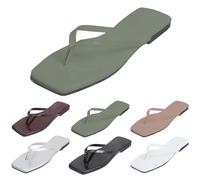 Clearance UK 5 Women's Faux Patent Leather Flip Flop Thong Sandals,Open Square Toe Thong Sandal Flat Flip Flop Sandal with +Comfort 003_Green