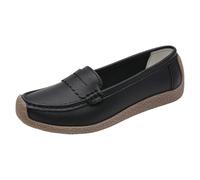 Clearance UK 5 Womens Loafers Soft Leather Casual Walking Penny Flats Boat Moccasins Driving Shoes for Ladies Non-Slip Comfortable Office Fashion Classic Work Shoes B1_Black Footwear