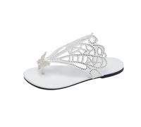 Clearance UK 5 Women's Rhinestone Sparkly Flat Sandals Flip Flops Glitter Butterfly Dressy Slip on Summer Cute Flat Thong Sandals White Footwear Sandle