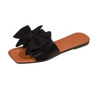 Clearance UK 5 Women's Sandals & Slides Ladies Cute Bowknot Open Square Toe Slides Sandals Flat Mules Slip on Dressy Slippers Black Footwear Sandle