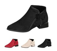 Clearance UK 6.5 Cowboy Western Ankle Boots Women Braided Fringe V Cut Comfort Ladies Walking Hiking Short Booties Slip on Pointy Toe Side Zipper Low Heel Boot Black Footwear