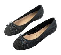 Clearance UK 6.5 Cute Bow Flats Shoes for Ladies Women Comfortable Crochet Lace Mesh Round Toe Slip on Woven Knit Ballet Flat Dress Shoes Ballerina Pumps Black Footwear