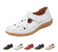 Clearance UK 6.5 Womens Athletic Sandals Closed Toe Fisherman Sandals Ladies Roman Sandal Mary Janes Comfort Faux Leather Summer Beach & Pool Shoes Touch Fasterning Closure Walking Sandal A4_White