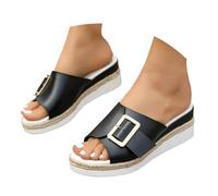 Clearance UK 6.5 Women's Buckle Wedge Slides Sandals,Slip on Open Toe High Heels Platform Chunky Casual Summer Shoes Walking Sandals Ladies A2_Black Footwear Sandle