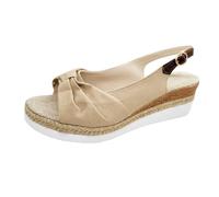 Clearance UK 6.5 Women's Peep Toe Bow Slingback Low Wedge Sandals,Hessian Espadrilles Adjustable Buckle Ankle Strap Sandals Comfort Slip on Back Strap Summer Shoes for Ladies Z1_Beige