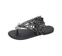 Clearance UK 6.5 Women's Rhinestone Sparkly Flat Sandals Flip Flops Glitter Butterfly Dressy Slip on Summer Cute Flat Thong Sandals Black Footwear Sandle