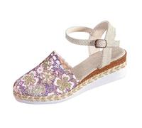 Clearance UK 7.5 Closed Toe Wedge Sandals Women's Slingback Wedges Low Heels Lace Crochet Vamp Closed Round Toe Heel Wedding Party Dress Pumps Shoes A4_Purple Footwear Sandles Sandalias