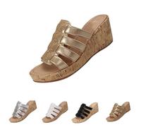 Clearance Women’s Sandals Mules Slippers Sliders Size 5 Cork Wedge Fisherman Strap Mule Wedge Sandals Platform Slip on Flats Summer Open Toe Low Heel Comfy Beach Casual Shoes Gold Footwears
