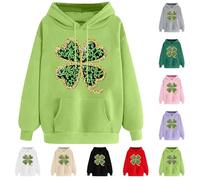 Clearance Women ST. Patrick's Day Hooded Jumper Ladies Novelty Shamrock Sweatshirt Lightweight Long Sleeve Pullover Tops Lucky Ireland Sweater Clover Print Hoodies Comfort Going Out Outfits S-XXL