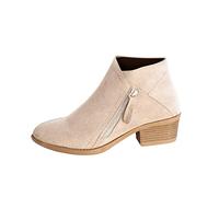 Clearance Women's Ankle Boots With Chunky Heels, Zipper Detail, Short & Nude, Vintage & Waterproof Rain Boots