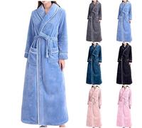 Clearance Womens Bathrobe Soft Fleece Dressing Gown V Neck Nightwear Long Sleeve Pajamas Cozy Shawl Collar Loungewear Winter Warm Long Housecoat Ladies Full Length Bath Robe Soft Nightgown