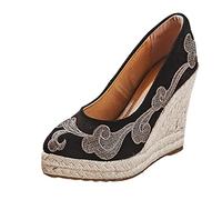 Clearance Womens Close Toe Espadrilles Pump Womens' Platform Espadrilles Wedge Sandals Slip On Closed Pointed Toe Summer Shoes NEW UK 5.5 2_Black