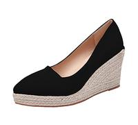 Clearance Womens Close Toe Espadrilles Pump Womens' Platform Espadrilles Wedge Sandals Slip On Closed Pointed Toe Summer Shoes New UK 9#_Black 6
