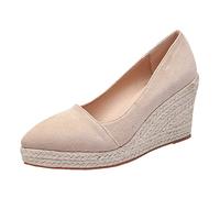 Clearance Womens Close Toe Espadrilles Pump Womens' Platform Espadrilles Wedge Sandals Slip On Closed Pointed Toe Summer Shoes New UK 9#_Beige 5.5