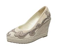 Clearance Womens Close Toe Espadrilles Pump Womens' Platform Espadrilles Wedge Sandals Slip On Closed Pointed Toe Summer Shoes NEW UK 5 2_Beige