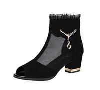 Clearance Women's Mesh Chunky Heels Ankle Boots| Women's Glitter Pointed Toe Sparkle Diamante Chunky Heel Ankle Boots | Glitter Ankle Boots | Sparkly Boots for Women 2025 size 7 Black