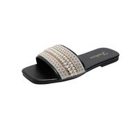 Clearance Womens Pearl Sandals Ladies Wide Fit Sliders Flat Slippers Open Toe Slides Soft Cushion Footbed Shoes Comfortable Lightweight Sandal Bohemian Slider Holiday Dressy Party Slipper Plus Size