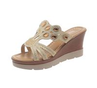 Clearance Womens Rhinestone Sandals Ladies Platform Wedge Sliders Open Toe Slippers Soft Cushioned Slides Wide Fit Shoes Summer Fashion Sandal ComfortSlider Beach Summer Slide Slip On Walking Shoe