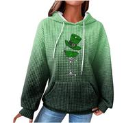 Clearance Women's St. Patrick's Day Hoodie Jumper Leprechaun Hat Wine Glass Printed Sweatshirts Irish Shamrock Sweatshirt Ladies Long Sleeve Hooded Pullover Ireland Paddy's Day Outfits Tops Plus Size