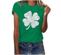 Clearance Womens St Patricks Day Shamrocks Tee T-Shirt Ladies Short Sleeve T Shirt Ireland Irish Clover Printed Tunics Tops Crewneck Pullover Paddy's Day Sweatshirts Casual Festival Blouse Shirts