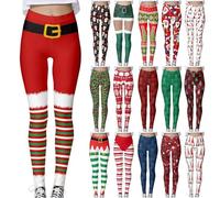 Clearance Women's Xmas Reindeer Santa Claus Pants Snowflakes Elf Striped Leggings Elasticity Skinny Tights Christmas Tree Printed Trousers for Ladies Girls Christmas Costume