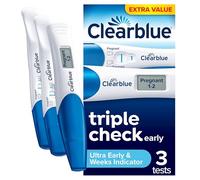 Clearblue Pregnancy Test Ultra Early Triple-Check & Date Combo Pack, Results 6 Days (Visual Sticks) Tells You How Many Weeks (Digital Stick), Kit Of 3 Tests (1 Digital, 2 Visual), Packaging May Vary
