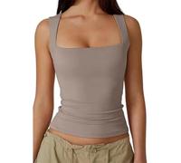 Cleargget Tank Top, Clergment Tank Top, Women's Square Neck Sleeveless Double-Layer Tank Tops, Soft Stretchy Chic (Camel,XS)