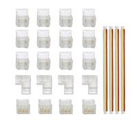Clearhill 10mm 3Pin 24Pcs Transparent Solderless COB LED Strip Connector Corner Kit,Strip to Wire 4P,Strip to strip 12P,L-Shape 4P,Red and black wire 4P,for Double Color 5V/12V/24V LED Strips.