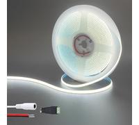 Clearhill 12V 5mm Width COB LED Strip Lights(No Power Supply),16.4FT/5M,Cool White 6500K,400LEDs/m,with 5521DC Female Connector,10W/m,CRI90,5000lm,Electroplated Double-Sided Panel Light Strip,IP20