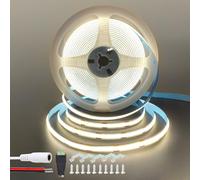 Clearhill 12V COB LED Strip Lights 16.4FT/5M(No Power Supply),Natural White 4000K,320LEDs/M,with 5521DC Female and red and Black Wire Connectors,8mm Width,IP20,for DIY Home Indoor Decoration