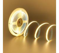 Clearhill 12V COB LED Strip Lights with Double-Ended Red and Black Wire (No Power Supply),16.4FT/5M,Warm White 3000K,320LEDs/M,8mm Width,CRI90,Electroplated Double-Sided Panel,10W/M,IP20